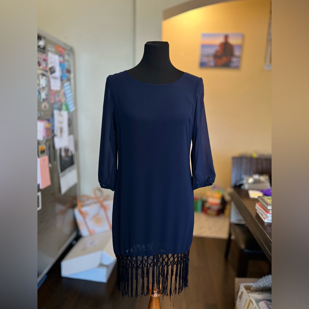 Navy Blue Long Sleeved Sheath Dress